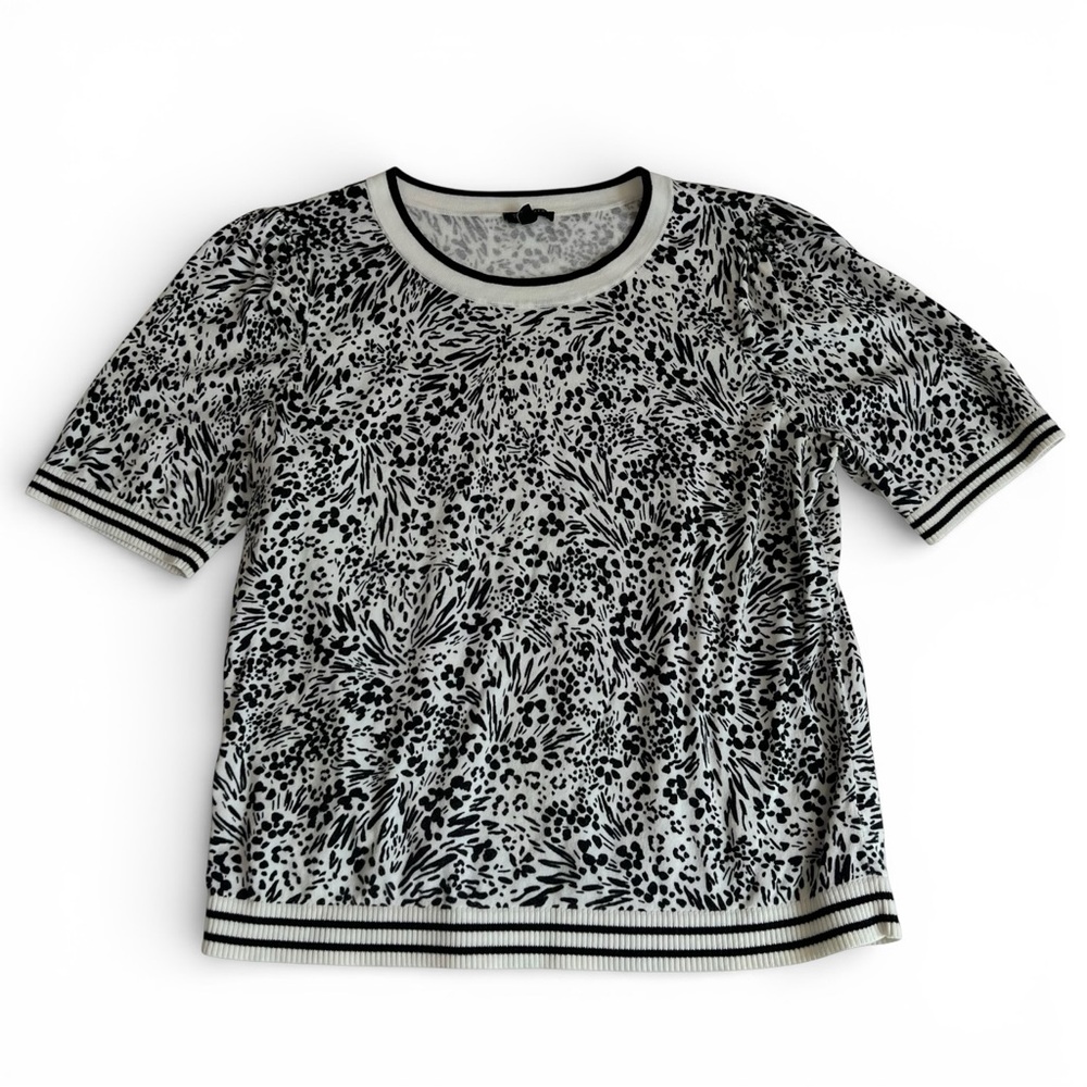 Talbots Women’s Black and White Short Sleeve Lightweight Sweater- LP